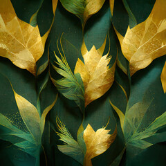 Gold floral leaf background with tropical elements and luxury style golden glitter