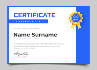 modern certificate design with blue color and modern minimalist style