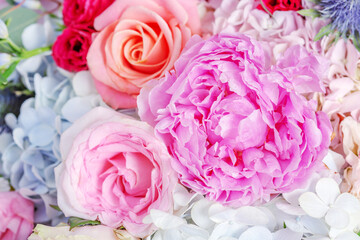 Flower background with peony and roses