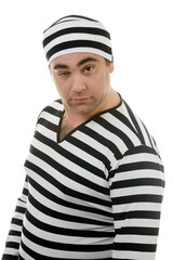 Ugly and Weird Prisoner is Posing with Confidence on White