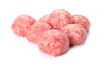 Raw meat balls on white background