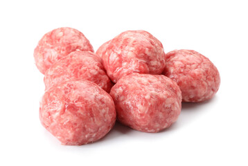 Raw meat balls on white background