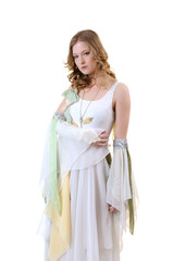 Cute Beautiful Female Model Posing  Wearing Old Retro Dress