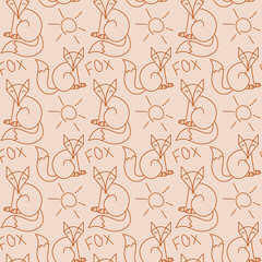 Simple contour fox pattern outline drawing for kids vector