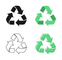 Obraz premium Set of black and green recycling icons on white background. Vector illustration