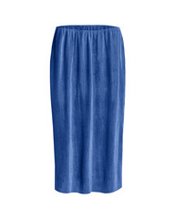 Blue skirt made of wavy pleated material velvet isolated white