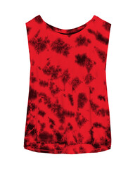 Red hippie style tie dye sleeveless summer t-shirt with patterns isolated on white