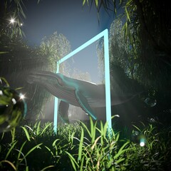 Humpback in forest with abstaract light frame
