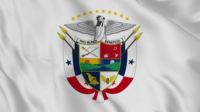 Panama national emblem or symbol in waving flag. smooth 4k video seemless loop