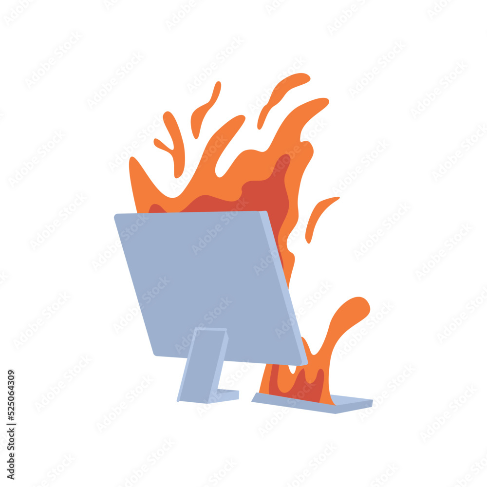 Aufkleber Deadline and problem at work, isolated computer burning monitor and keypad. Urgent projects and important tasks, business and workflow. Vector in flat style