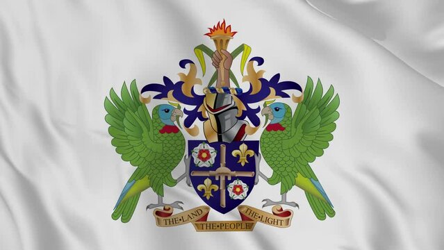 Saint Lucia national emblem or symbol in waving flag. smooth 4k video seemless loop