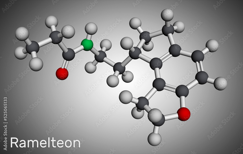 Poster ramelteon molecule. it is sleep agent, melatonin receptor agonist used to treat insomnia. molecular 