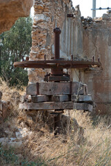 Plakat Athens, Greece / July 2022: Wine making facility ruins dating to 1875. Old wine press