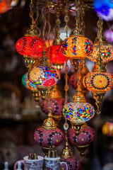 Oriental turkish lanterns close up photo. Bright backgrounds.