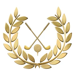 Poster golden laurel wreath with golf symbols on white background © Regormark