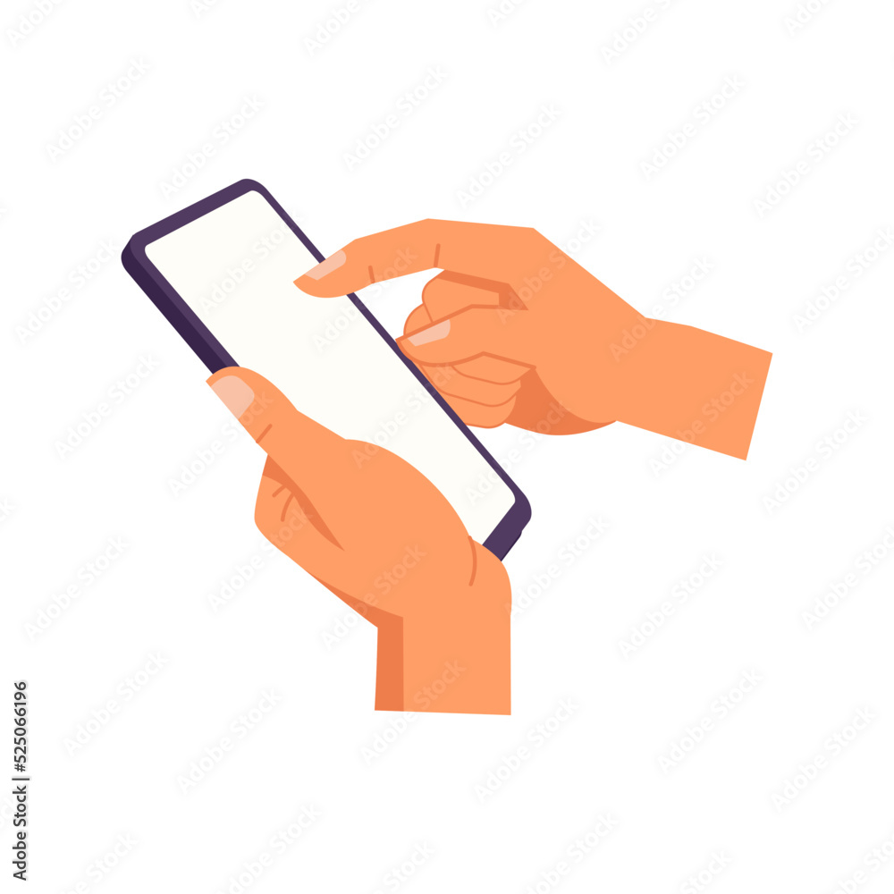Poster Hand holding smartphone. Vector icon of people hold smartphone or using touch gestures for mobile phone while reading. Press and point, pich and unpinch, rotate and swipe symbol. Digital device