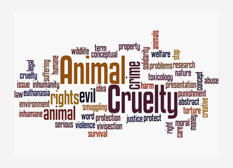 Word Cloud with ANIMAL CRUELTY concept, isolated on a white background
