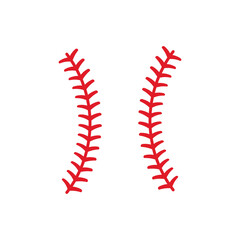 The red stitch or stitching of the baseball Isolated on white background.