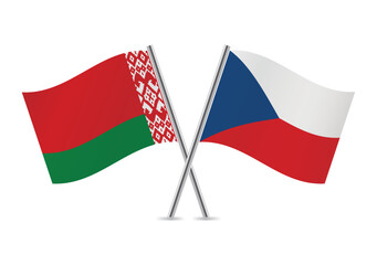 Belarus and Czech crossed flags. Belarusian and Czech Republic flag on white background. Vector icon set. Vector illustration.