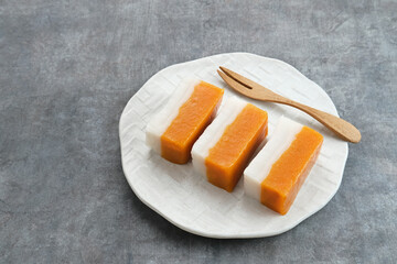 Kue Talam Ubi, Indonesian traditional snack made made of sweet potato, flour and coconut milk. 
