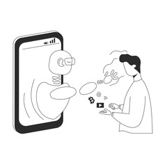 A robot in a smartphone controls a human thoughts. Artificial intelligence concept.