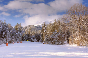 Ski run and Pirin mountains, Bansko, Bulgaria