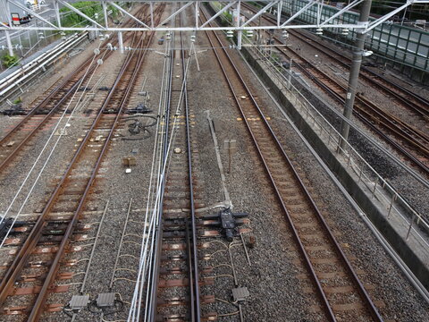 複線の鉄道の線路（俯瞰）
