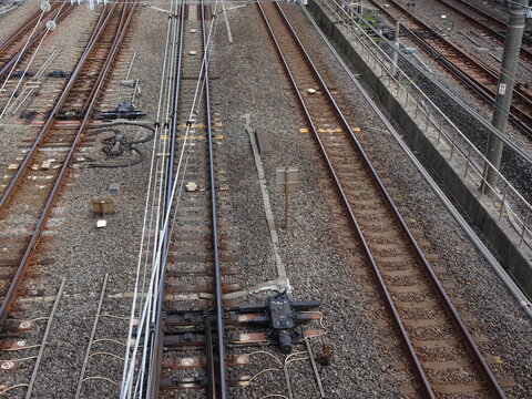 複線の鉄道の線路（俯瞰）