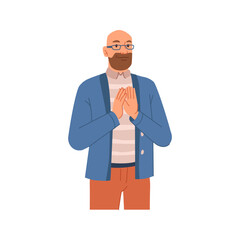 Male office worker clapping and applauding. Vector corporate character with smile on face, congratulating and happy person. Businessman, executive or boss, employee