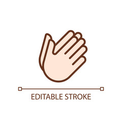 Fototapeta premium Hand holding something pixel perfect RGB color icon. Space between palms. Gesture and position. Isolated vector illustration. Simple filled line drawing. Editable stroke. Arial font used