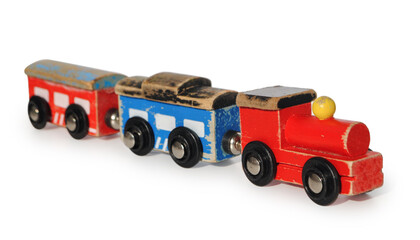 Retro toy wooden steam locomotive with wagons