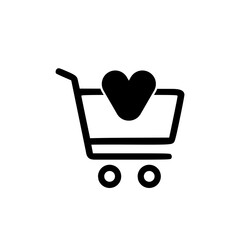 Shopping cart Wish List icon. Shopping cart and heart logo