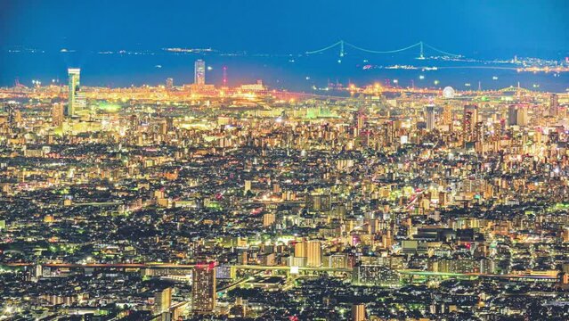 大阪の夜景と明石海峡大橋のタイムラプス動画