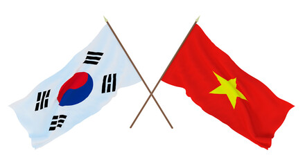 Background, 3D render for designers, illustrators. National Independence Day. Flags South Korea and Vietnam