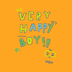 Stylish banner with very happy boy Typography vector illustration Isolated on orange background