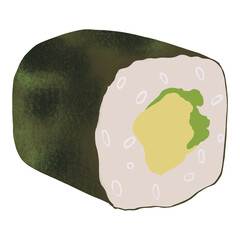 Japanese traditional food, sushi illustration on white background.