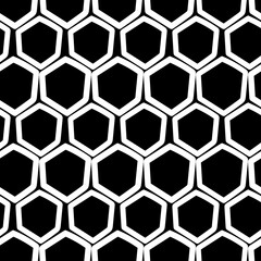 Obraz premium Vector. The texture of the contour hexagon. Monochrome, black and white, grey geometric seamless pattern. Mosaic abstract background. Hexagonal repeating hand drawn geometric polygon texture.