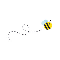 Bee flying path. A bee flying in a dotted line The flight path of a bee to honey.