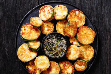Hobak Jeon, pan fried zucchini with dipping sauce
