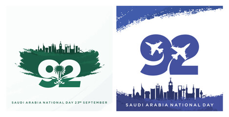 Riyadh, September 23, 2022. Translation Arabic Text: Saudi National Day. 92 years anniversary. Kingdom of Saudi Arabia Flag. Vector Illustration. Eps 10.
