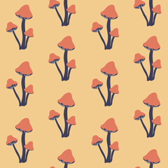 Mushroom with abstract wave effect seamless vector pattern. Design for use background Textile all over fabric print wrapping paper and others.