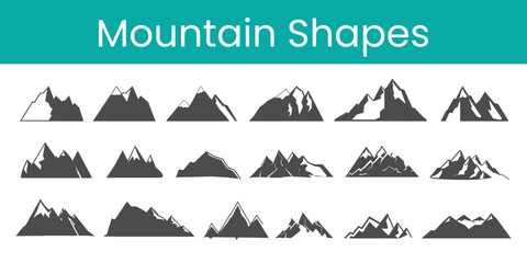 Set of mountais shapes isolated on white background.Vector illustration.