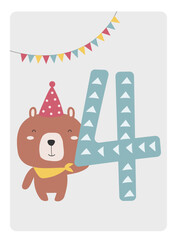 Cute animal design for birthday cards,poster,invitation,template,greeting,bear,Vector illustrations.