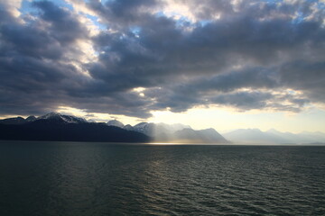 Naklejka na ściany i meble Sunset in Favorite Channel, Alaska, United States 