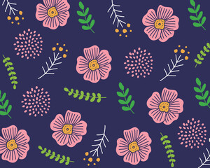 北欧風のピンクの花柄パターン背景