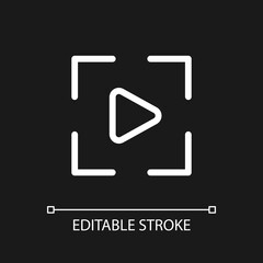 Video mode pixel perfect white linear ui icon for dark theme. Digital camera function. Vector line pictogram. Isolated user interface symbol for night mode. Editable stroke. Arial font used
