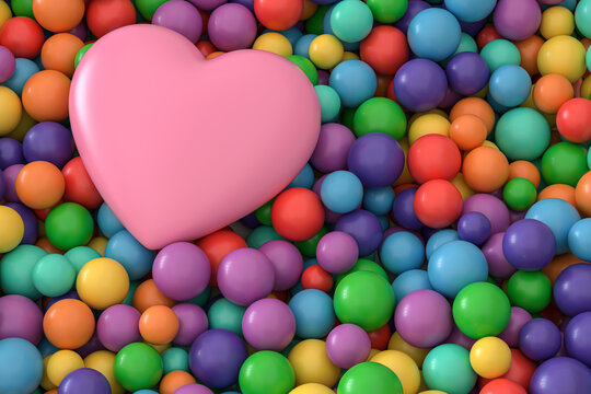 Heart  with Colorful balls. Abstract background with colorful gradient balls.  3d illustration