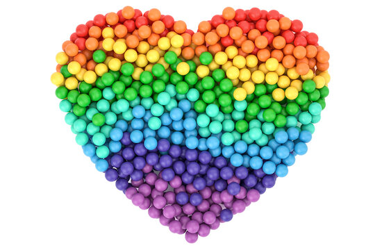 Heart shape surrounded with Colorful balls.  3d illustration