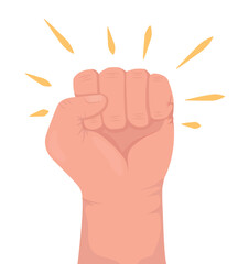 Obraz premium Activist semi flat color vector hand gesture. Editable pose. Human body part on white. Protesting. Raised fist symbol cartoon style illustration for web graphic design, animation, sticker pack