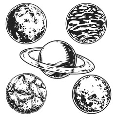 Planets set monochrome vintage logotypes © DGIM studio